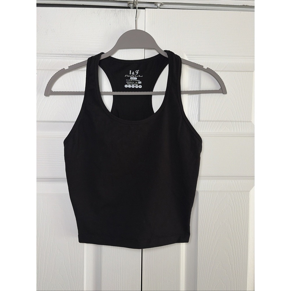 1&9 Racerback Crop Tank Top Womens Size L Black Athletic Cotton Blend Minimalist
